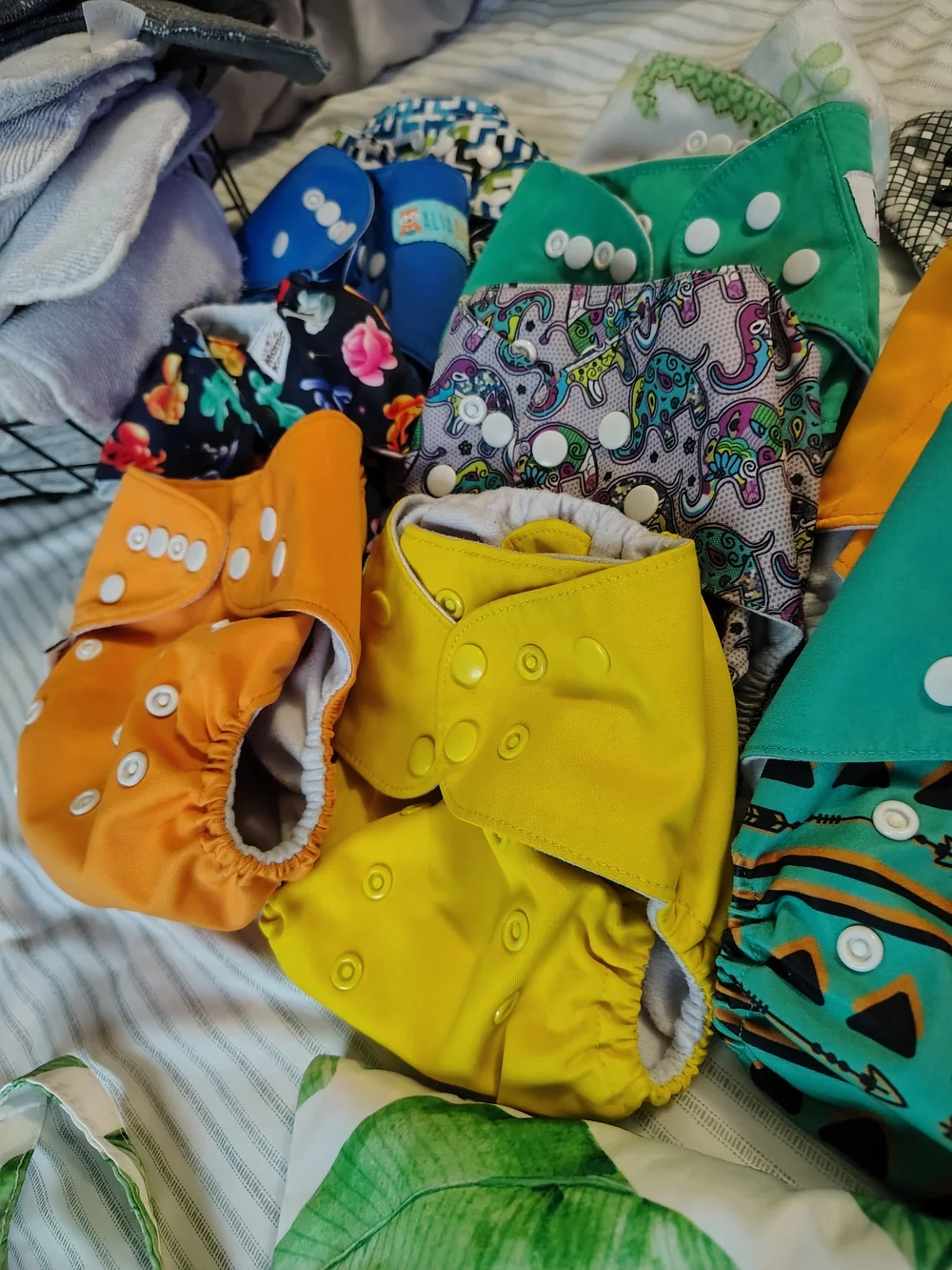 Reusable Pocket Cloth Diaper - Teal, Orange, Yellow, Purple, Gray, Light Blue